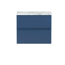 Hudson Reed Urban 600mm Wall Hung 2 - drawer Unit & Laminate Worktop Contemp Satin Blue MFC Painted Matt 522x610x390mm - JJ Building Materials