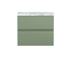 Hudson Reed Urban 600mm Wall Hung 2 - drawer Unit & Laminate Worktop Contemp Satin Green MFC Painted Matt 522x610x390mm - JJ Building Materials