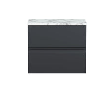 Hudson Reed Urban 600mm Wall Hung 2 - drawer Unit & Laminate Worktop Contemp Soft Black MFC Painted Matt 522x610x390mm - JJ Building Materials