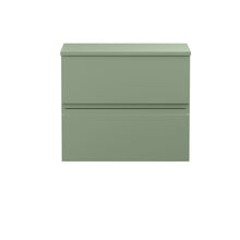 Hudson Reed Urban 600mm Wall Hung 2 Drawer Unit & Worktop Contemp Satin Green MFC Painted Matt 518x610x390mm - JJ Building Materials