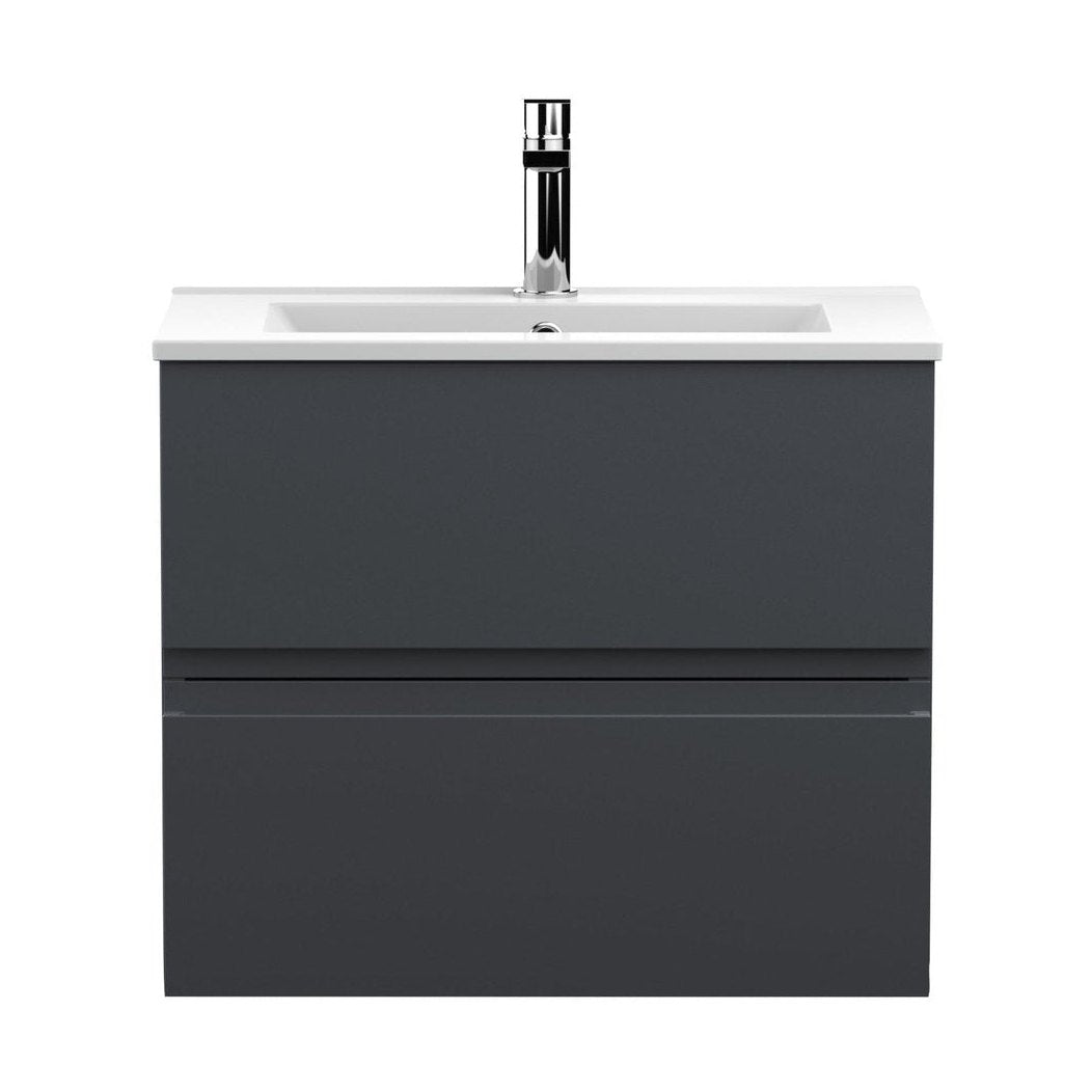 Hudson Reed Urban 600mm Wall Hung 2 Drawer Vanity & Basin 2 Contemp Soft Black MFC Painted Matt 518x610x390mm - JJ Building Materials
