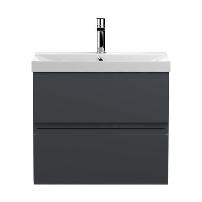 Hudson Reed Urban 600mm Wall Hung 2 Drawer Vanity & Basin 3 Contemp Soft Black MFC Painted Matt 550x610x395mm - JJ Building Materials