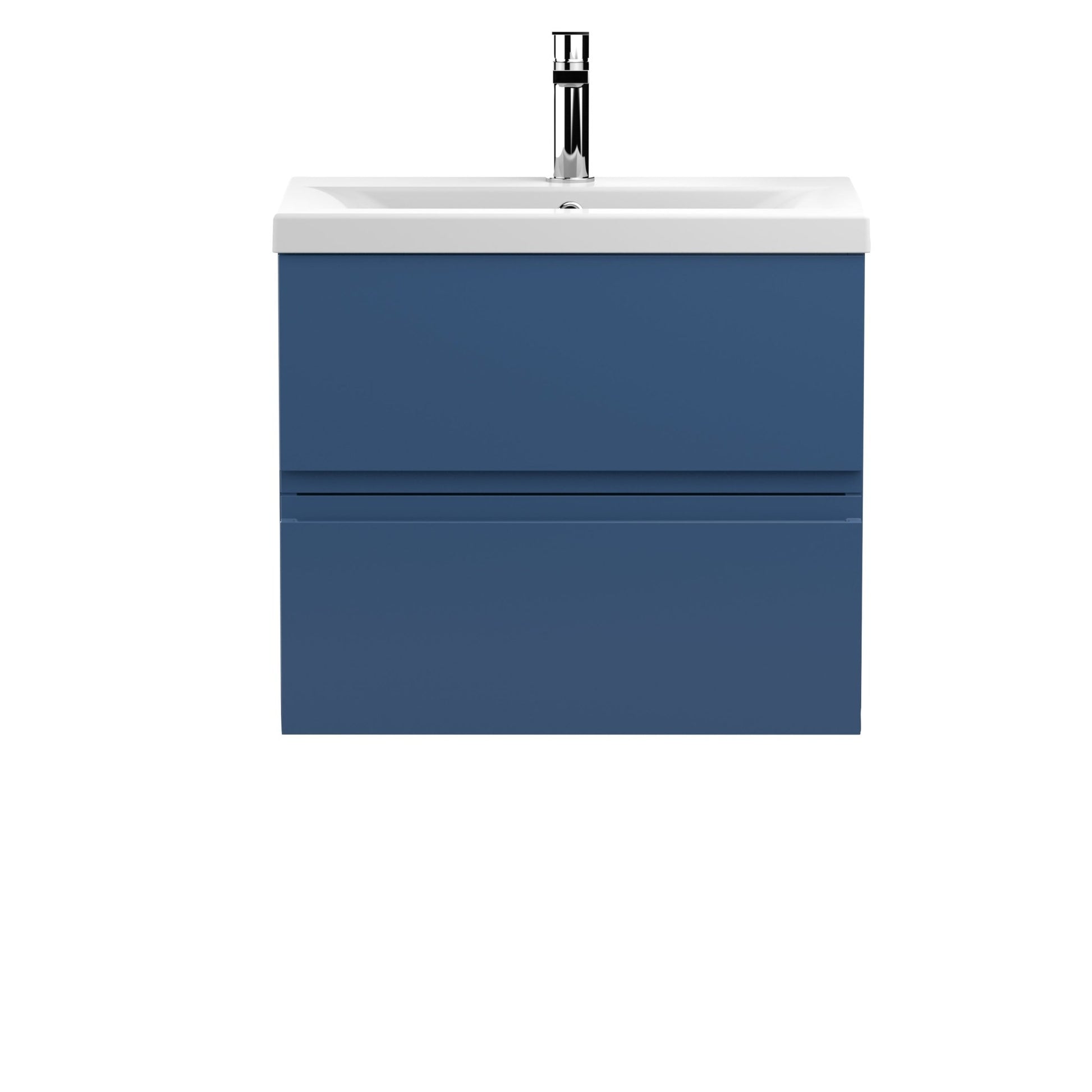 Hudson Reed Urban 600mm Wall Hung 2 - drawer Vanity Unit & Basin 1 Contemp Satin Blue MFC Painted Matt 540x610x390mm - JJ Building Materials