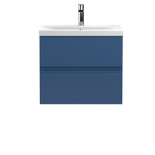 Hudson Reed Urban 600mm Wall Hung 2 - drawer Vanity Unit & Basin 1 Contemp Satin Blue MFC Painted Matt 540x610x390mm - JJ Building Materials