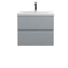 Hudson Reed Urban 600mm Wall Hung 2 - drawer Vanity Unit & Basin 1 Contemp Satin Grey MFC Painted Matt 540x610x390mm - JJ Building Materials
