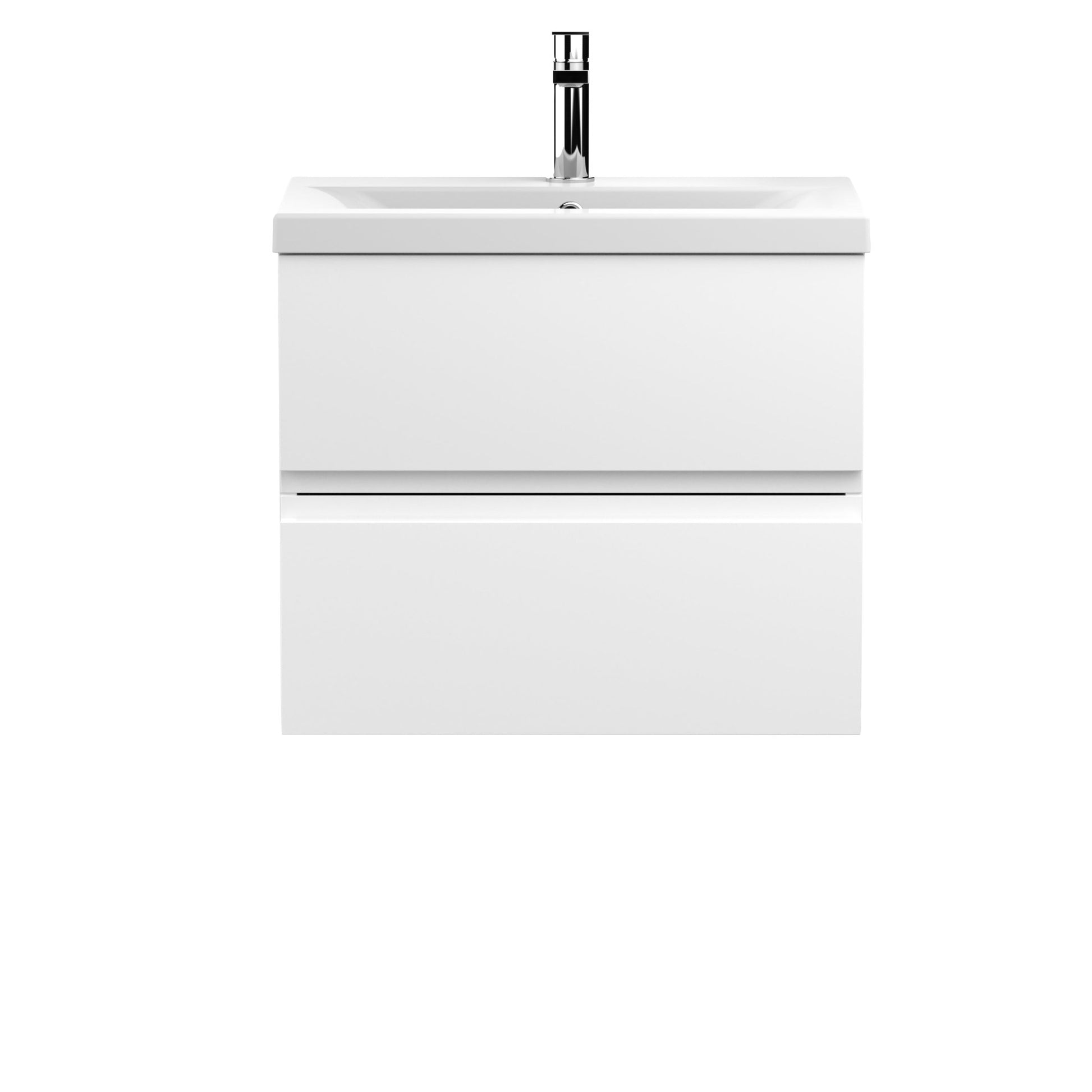 Hudson Reed Urban 600mm Wall Hung 2 - drawer Vanity Unit & Basin 1 Contemp Satin White MFC Painted Matt 540x610x390mm - JJ Building Materials