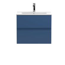 Hudson Reed Urban 600mm Wall Hung 2 - drawer Vanity Unit & Basin 2 Contemp Satin Blue MFC Painted Matt 518x605x395mm - JJ Building Materials