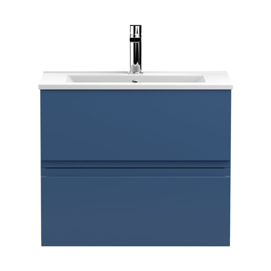 Hudson Reed Urban 600mm Wall Hung 2-drawer Vanity Unit & Basin 2 Contemp Satin Blue MFC Painted Matt 518x605x395mm - JJ Building Materials