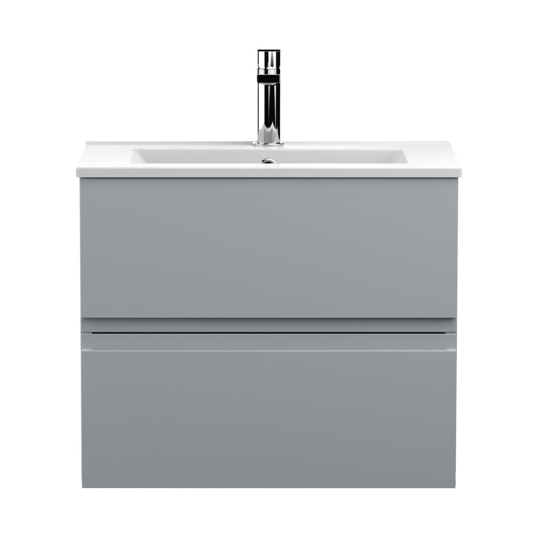 Hudson Reed Urban 600mm Wall Hung 2-drawer Vanity Unit & Basin 2 Contemp Satin Grey MFC Painted Matt 518x605x395mm - JJ Building Materials
