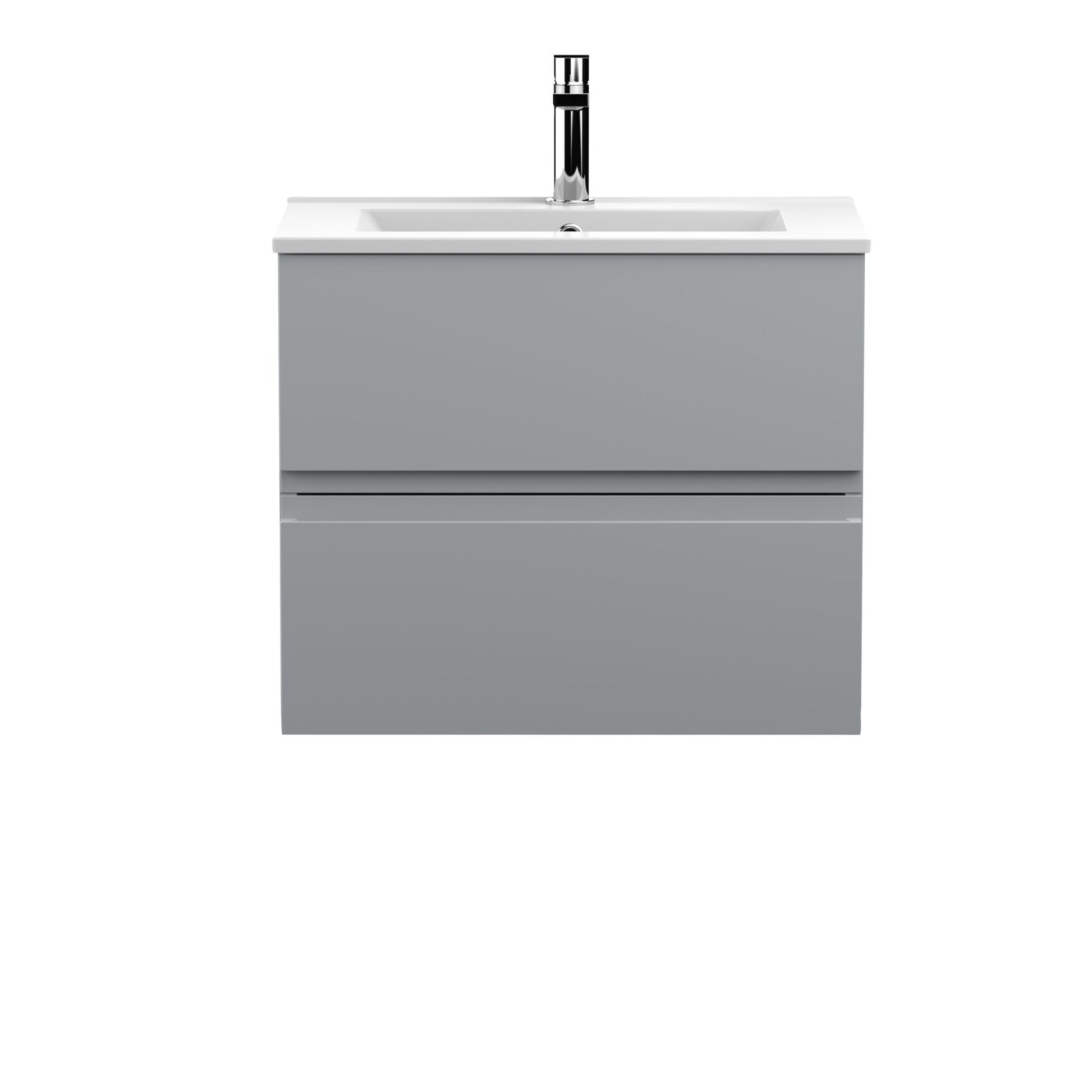 Hudson Reed Urban 600mm Wall Hung 2 - drawer Vanity Unit & Basin 2 Contemp Satin Grey MFC Painted Matt 518x605x395mm - JJ Building Materials