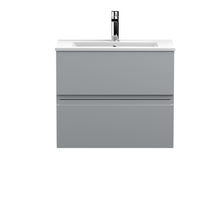 Hudson Reed Urban 600mm Wall Hung 2 - drawer Vanity Unit & Basin 2 Contemp Satin Grey MFC Painted Matt 518x605x395mm - JJ Building Materials