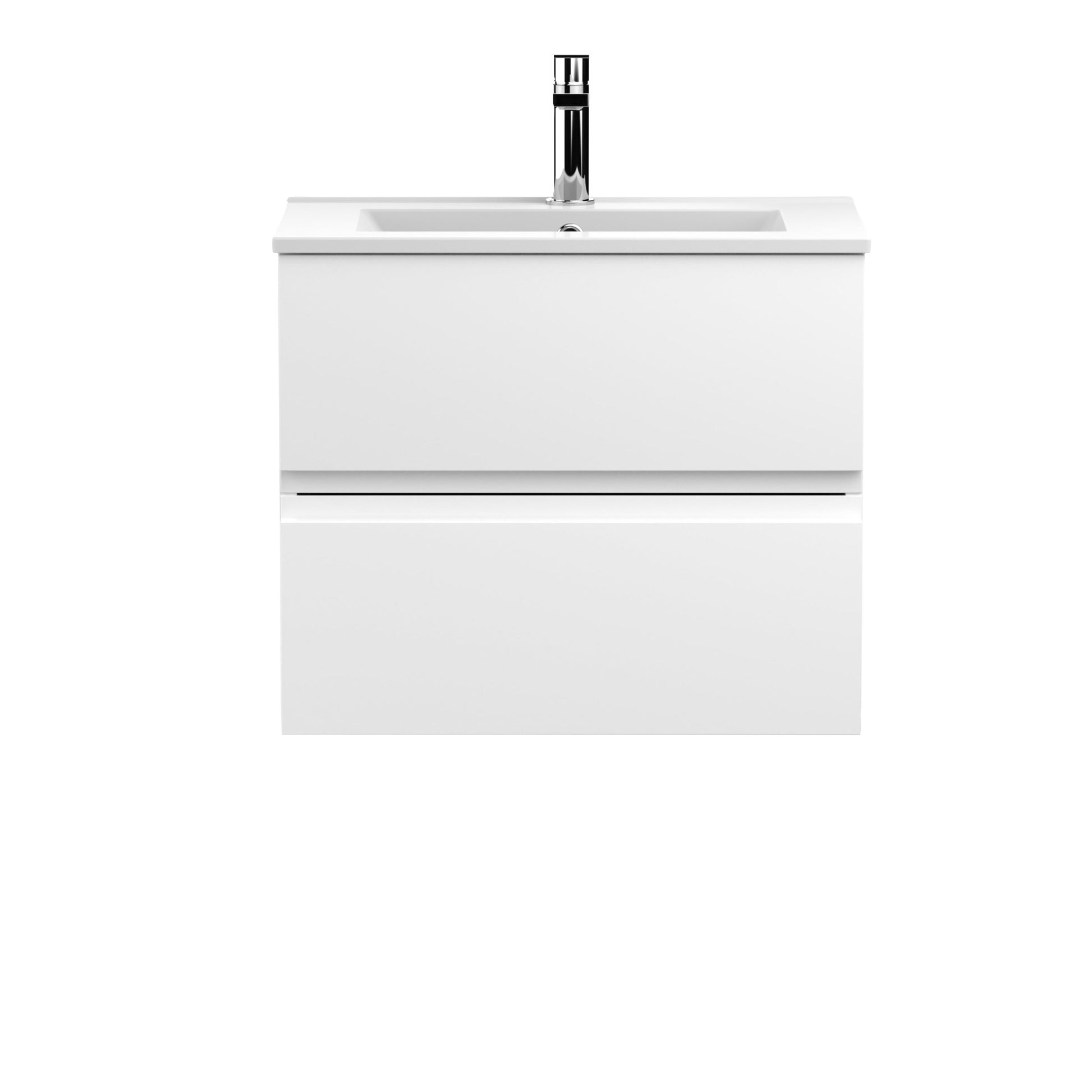 Hudson Reed Urban 600mm Wall Hung 2 - drawer Vanity Unit & Basin 2 Contemp Satin White MFC Painted Matt 518x605x395mm - JJ Building Materials