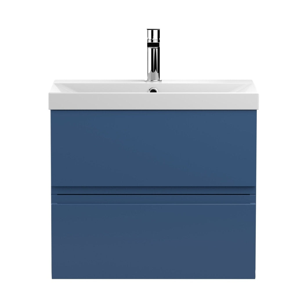 Hudson Reed Urban 600mm Wall Hung 2-drawer Vanity Unit & Basin 3 Contemp Satin Blue MFC Painted Matt 550x610x395mm - JJ Building Materials