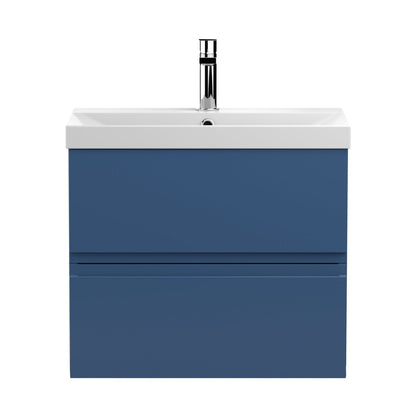 Hudson Reed Urban 600mm Wall Hung 2-drawer Vanity Unit & Basin 3 Contemp Satin Blue MFC Painted Matt 550x610x395mm - JJ Building Materials