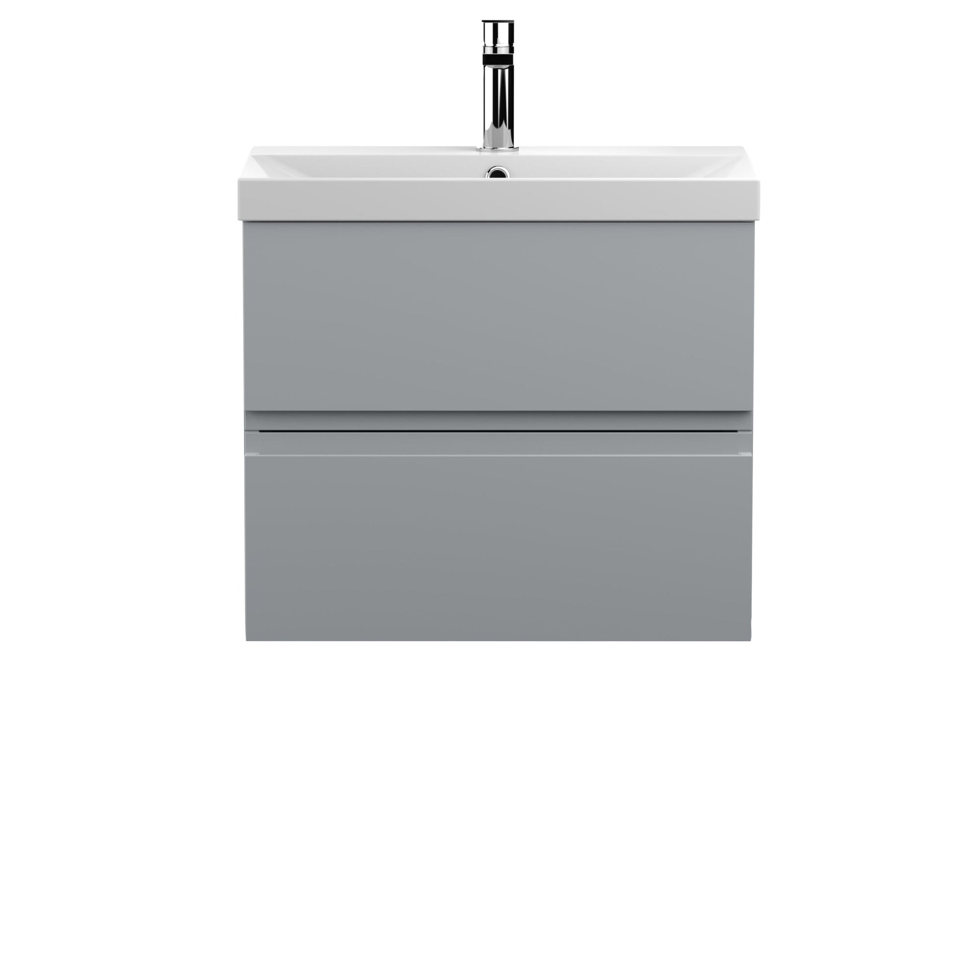 Hudson Reed Urban 600mm Wall Hung 2 - drawer Vanity Unit & Basin 3 Contemp Satin Grey MFC Painted Matt 550x610x395mm - JJ Building Materials