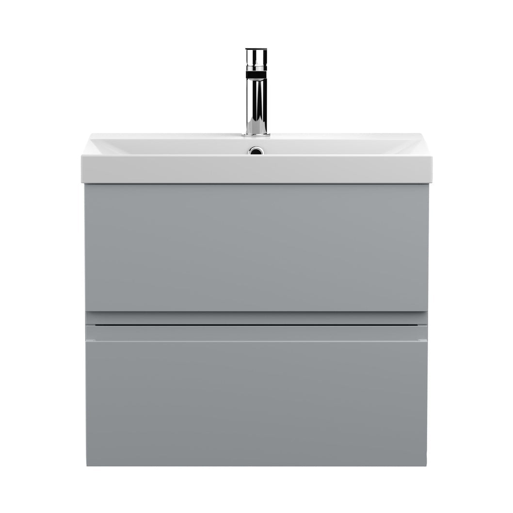Hudson Reed Urban 600mm Wall Hung 2-drawer Vanity Unit & Basin 3 Contemp Satin Grey MFC Painted Matt 550x610x395mm - JJ Building Materials