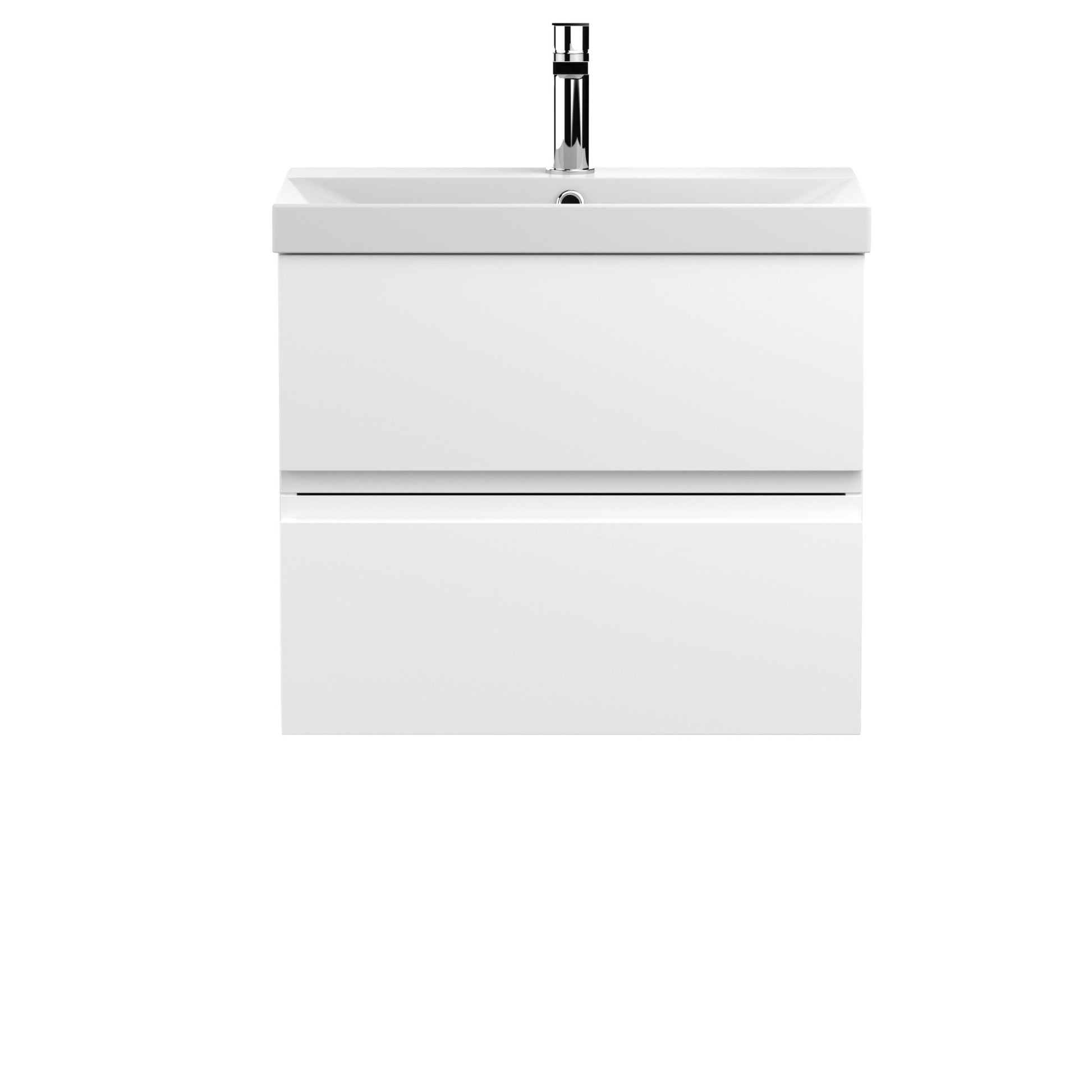 Hudson Reed Urban 600mm Wall Hung 2 - drawer Vanity Unit & Basin 3 Contemp Satin White MFC Painted Matt 550x610x395mm - JJ Building Materials