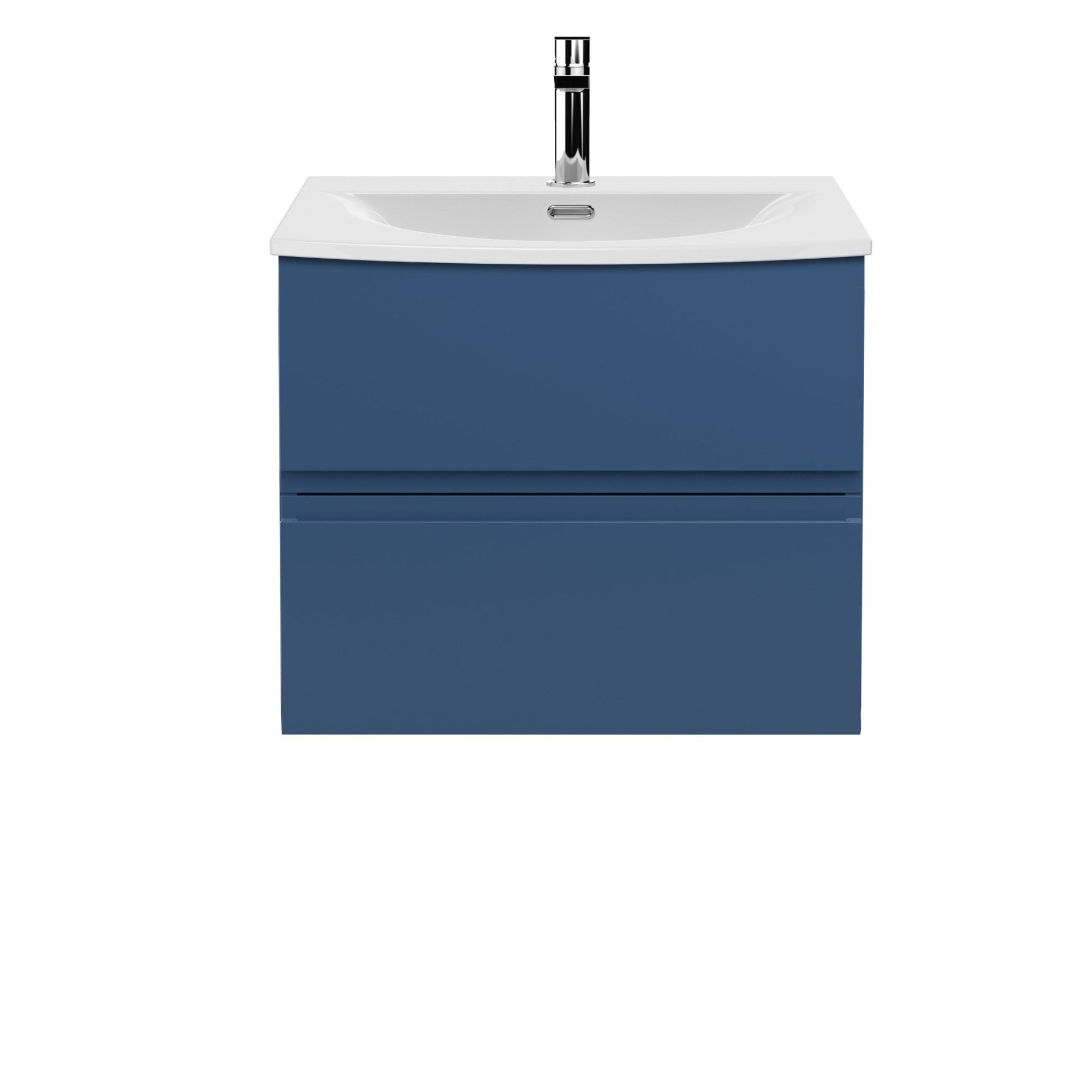 Hudson Reed Urban 600mm Wall Hung 2 Drawer Vanity Unit & Basin 4 Contemp Satin Blue MFC Painted Matt 530x610x440mm - JJ Building Materials