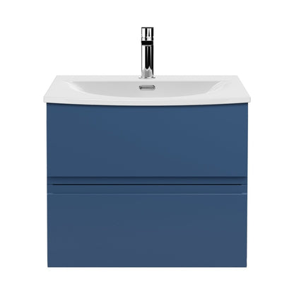 Hudson Reed Urban 600mm Wall Hung 2 Drawer Vanity Unit & Basin 4 Contemp Satin Blue MFC Painted Matt 530x610x440mm - JJ Building Materials
