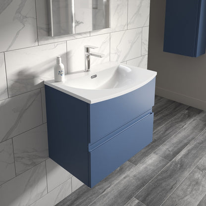 Hudson Reed Urban 600mm Wall Hung 2 Drawer Vanity Unit & Basin 4 Contemp Satin Blue MFC Painted Matt 530x610x440mm - JJ Building Materials