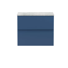 Hudson Reed Urban 600mm Wall Hung 2 - drawer Vanity Unit & Laminate Worktop Contemp Satin Blue MFC Painted Matt 522x605x390mm - URB304LBG - JJ Building Materials