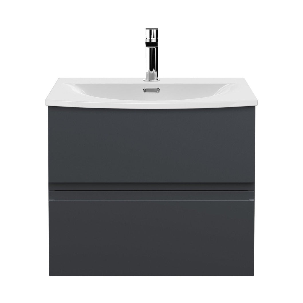 Hudson Reed Urban 600mm Wall Hung 2 Drawer Vanity & Worktop Contemp Soft Black MFC Painted Matt 518x610x390mm - JJ Building Materials