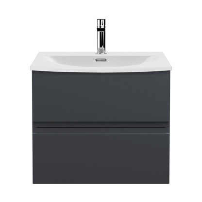 Hudson Reed Urban 600mm Wall Hung 2 Drawer Vanity & Worktop Contemp Soft Black MFC Painted Matt 518x610x390mm - JJ Building Materials