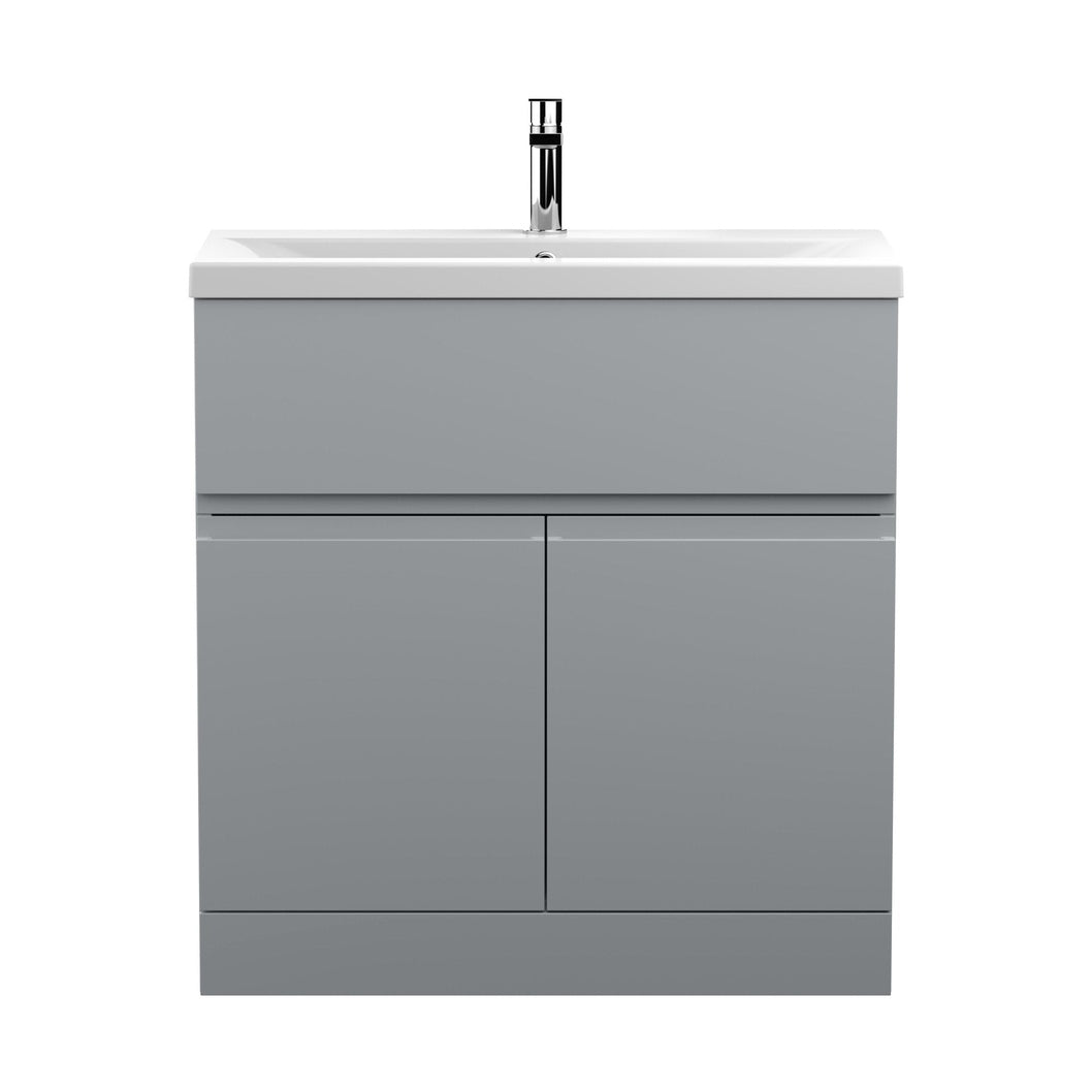 Hudson Reed Urban 800mm Floor Standing 2-door Vanity Unit & Basin 1 Contemp Satin Grey MFC Painted Matt 850x810x390mm - JJ Building Materials