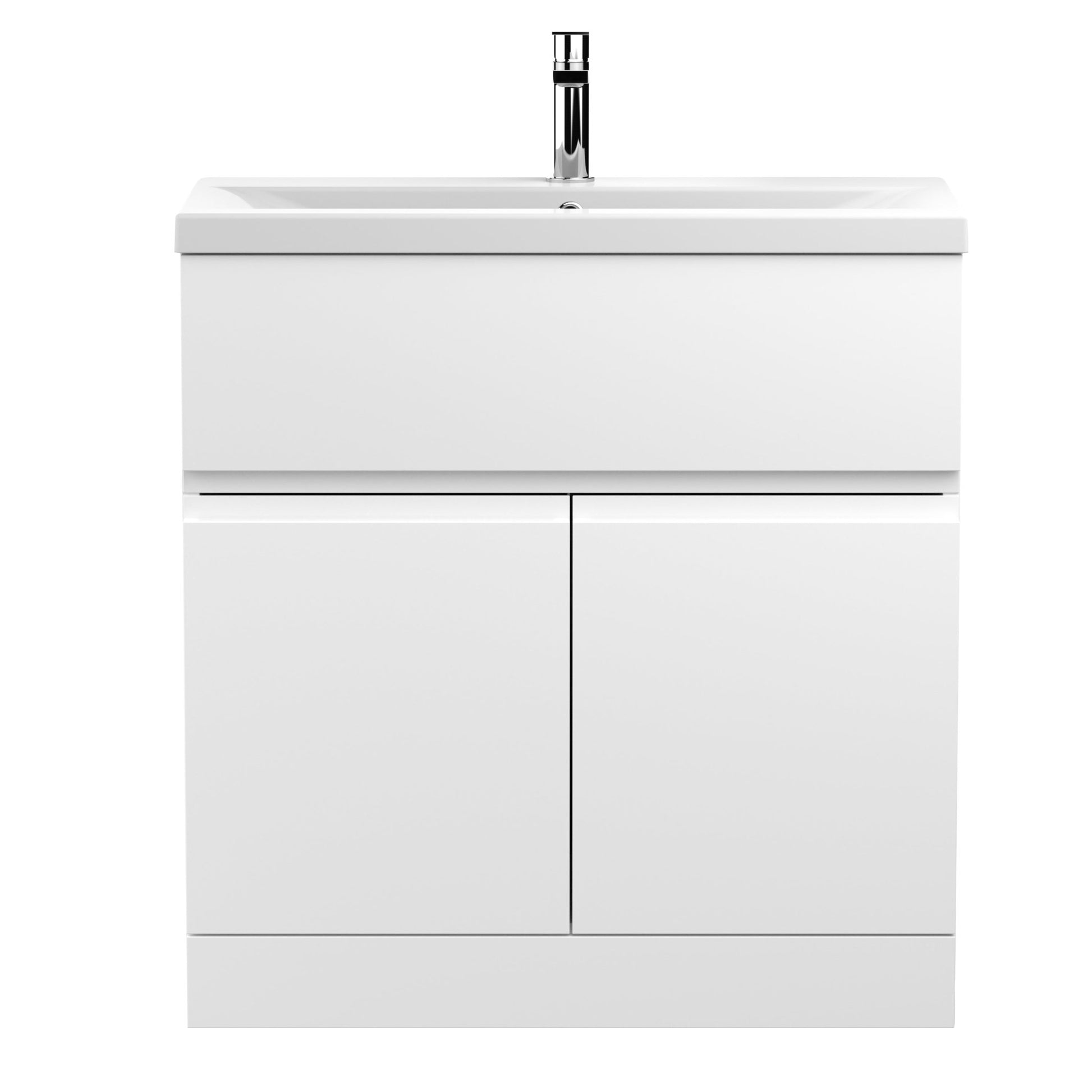 Hudson Reed Urban 800mm Floor Standing 2 - door Vanity Unit & Basin 1 Contemp Satin White MFC Painted Matt 850x810x390mm - JJ Building Materials