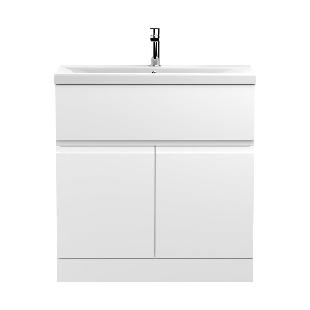 Hudson Reed Urban 800mm Floor Standing 2-door Vanity Unit & Basin 1 Contemp Satin White MFC Painted Matt 850x810x390mm - JJ Building Materials
