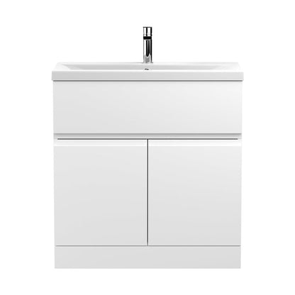Hudson Reed Urban 800mm Floor Standing 2-door Vanity Unit & Basin 1 Contemp Satin White MFC Painted Matt 850x810x390mm - JJ Building Materials
