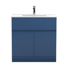Hudson Reed Urban 800mm Floor Standing 2-door Vanity Unit & Basin 2 Contemp Satin Blue MFC Painted Matt 828x805x395mm - JJ Building Materials