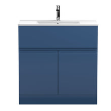 Hudson Reed Urban 800mm Floor Standing 2 - door Vanity Unit & Basin 2 Contemp Satin Blue MFC Painted Matt 828x805x395mm - JJ Building Materials