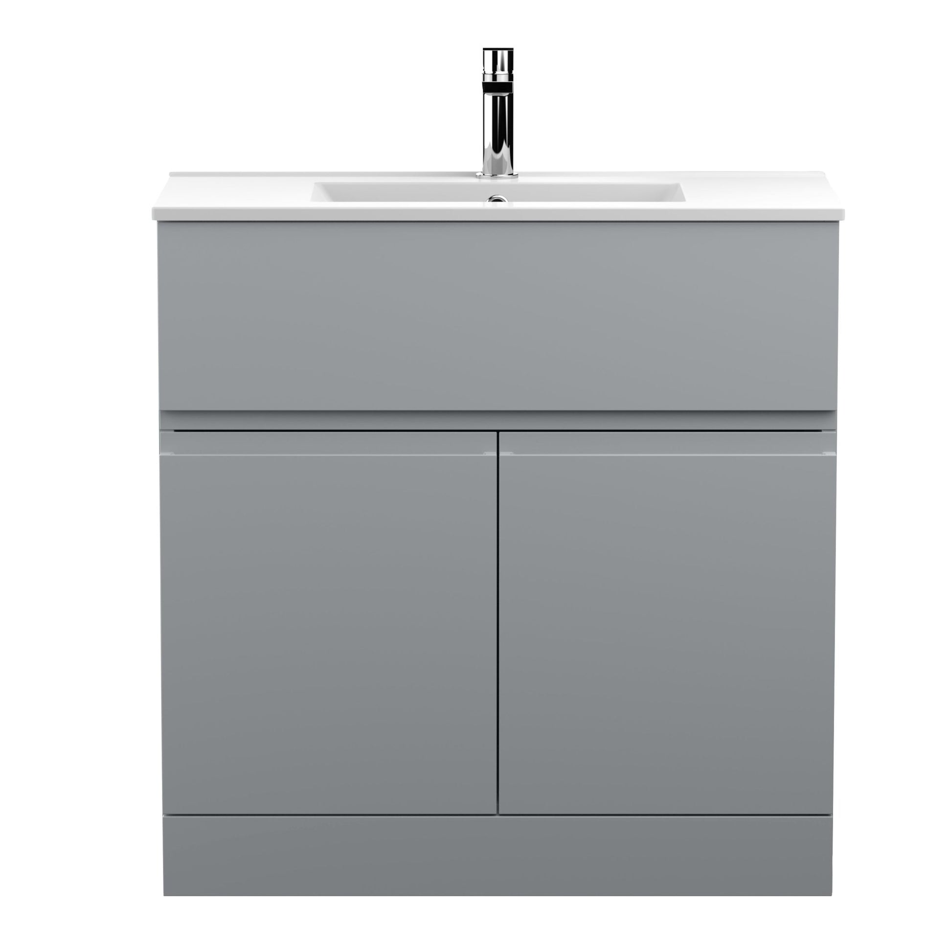 Hudson Reed Urban 800mm Floor Standing 2 - door Vanity Unit & Basin 2 Contemp Satin Grey MFC Painted Matt 828x805x395mm - JJ Building Materials