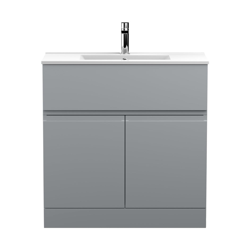 Hudson Reed Urban 800mm Floor Standing 2-door Vanity Unit & Basin 2 Contemp Satin Grey MFC Painted Matt 828x805x395mm - JJ Building Materials