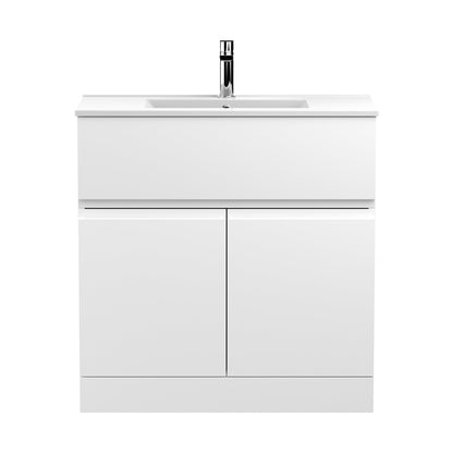 Hudson Reed Urban 800mm Floor Standing 2-door Vanity Unit & Basin 2 Contemp Satin White MFC Painted Matt 828x805x395mm - JJ Building Materials
