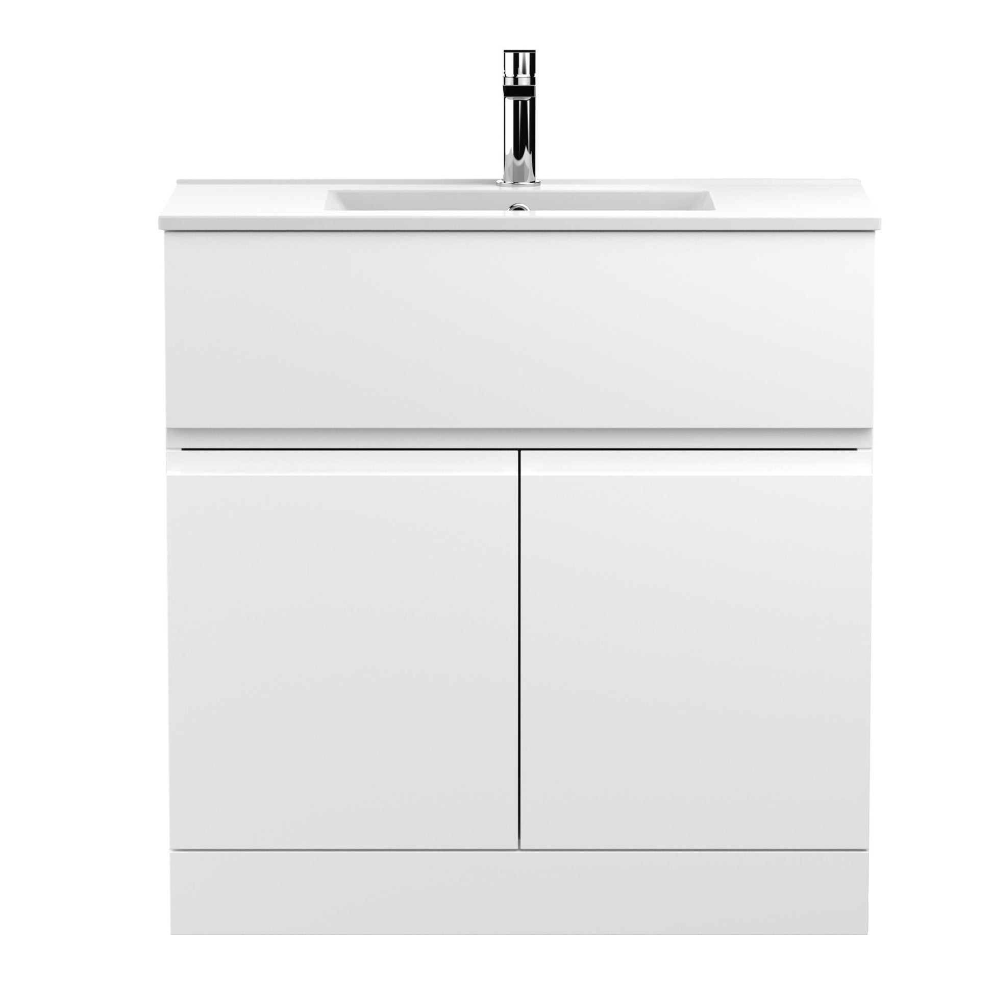 Hudson Reed Urban 800mm Floor Standing 2 - door Vanity Unit & Basin 2 Contemp Satin White MFC Painted Matt 828x805x395mm - JJ Building Materials
