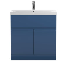 Hudson Reed Urban 800mm Floor Standing 2 - door Vanity Unit & Basin 3 Contemp Satin Blue MFC Painted Matt 8660x810x395mm - JJ Building Materials
