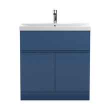 Hudson Reed Urban 800mm Floor Standing 2-door Vanity Unit & Basin 3 Contemp Satin Blue MFC Painted Matt 8660x810x395mm - JJ Building Materials