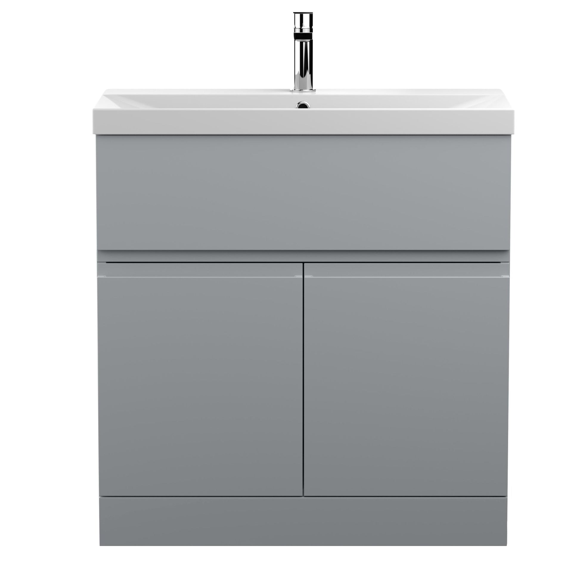 Hudson Reed Urban 800mm Floor Standing 2 - door Vanity Unit & Basin 3 Contemp Satin Grey MFC Painted Matt 8660x810x395mm - JJ Building Materials