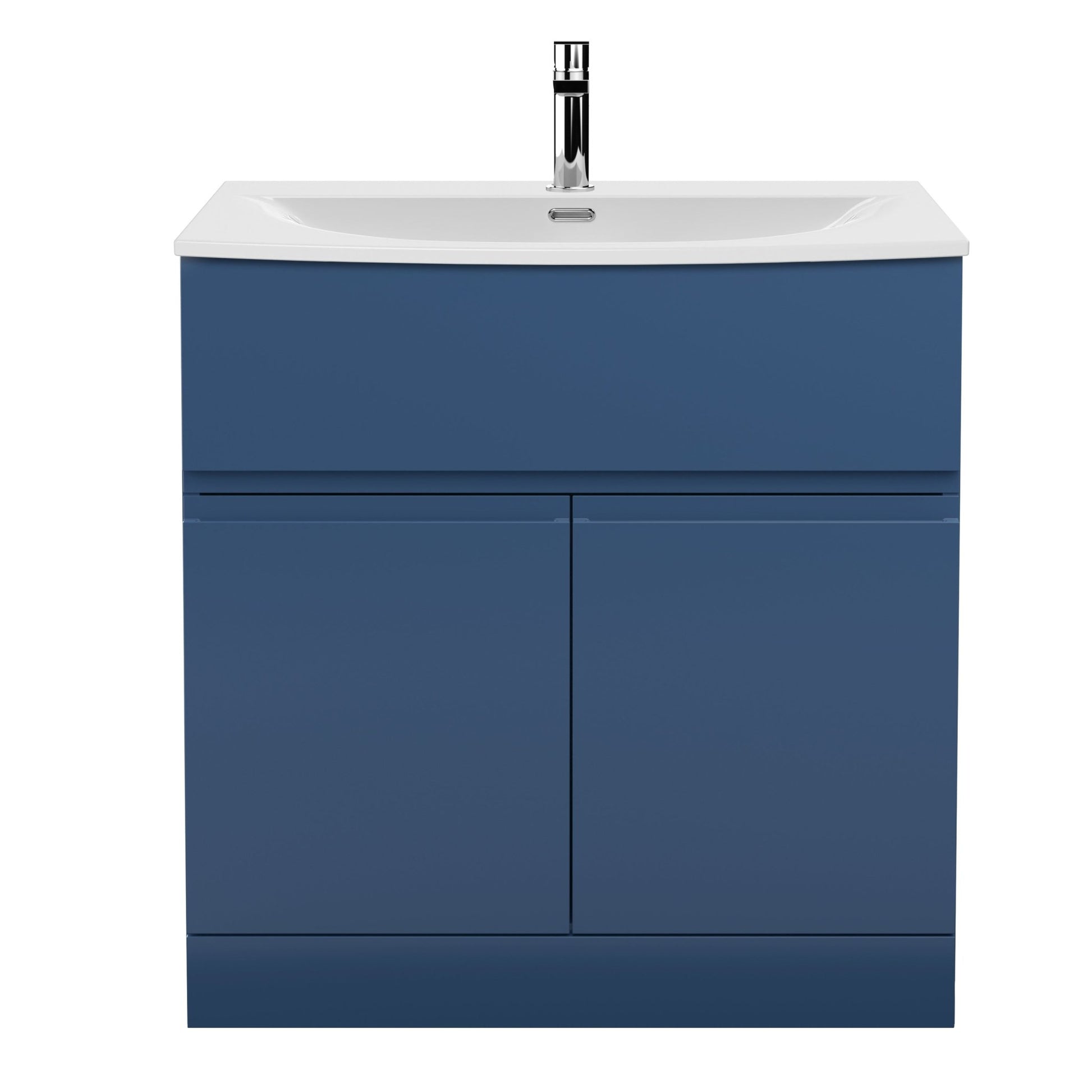 Hudson Reed Urban 800mm Floor Standing 2 Door Vanity Unit & Basin 4 Contemp Satin Blue MFC Painted Matt 860x810x395mm - JJ Building Materials