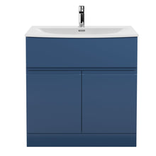 Hudson Reed Urban 800mm Floor Standing 2 Door Vanity Unit & Basin 4 Contemp Satin Blue MFC Painted Matt 860x810x395mm - JJ Building Materials