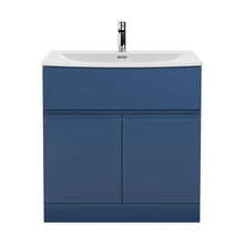 Hudson Reed Urban 800mm Floor Standing 2 Door Vanity Unit & Basin 4 Contemp Satin Blue MFC Painted Matt 860x810x395mm - JJ Building Materials