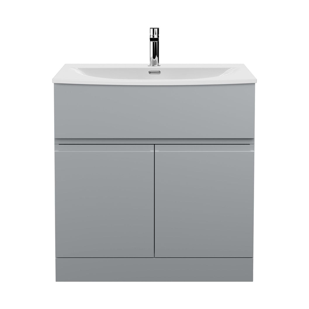 Hudson Reed Urban 800mm Floor Standing 2 Door Vanity Unit & Basin 4 Contemp Satin Grey MFC Painted Matt 860x810x395mm - JJ Building Materials