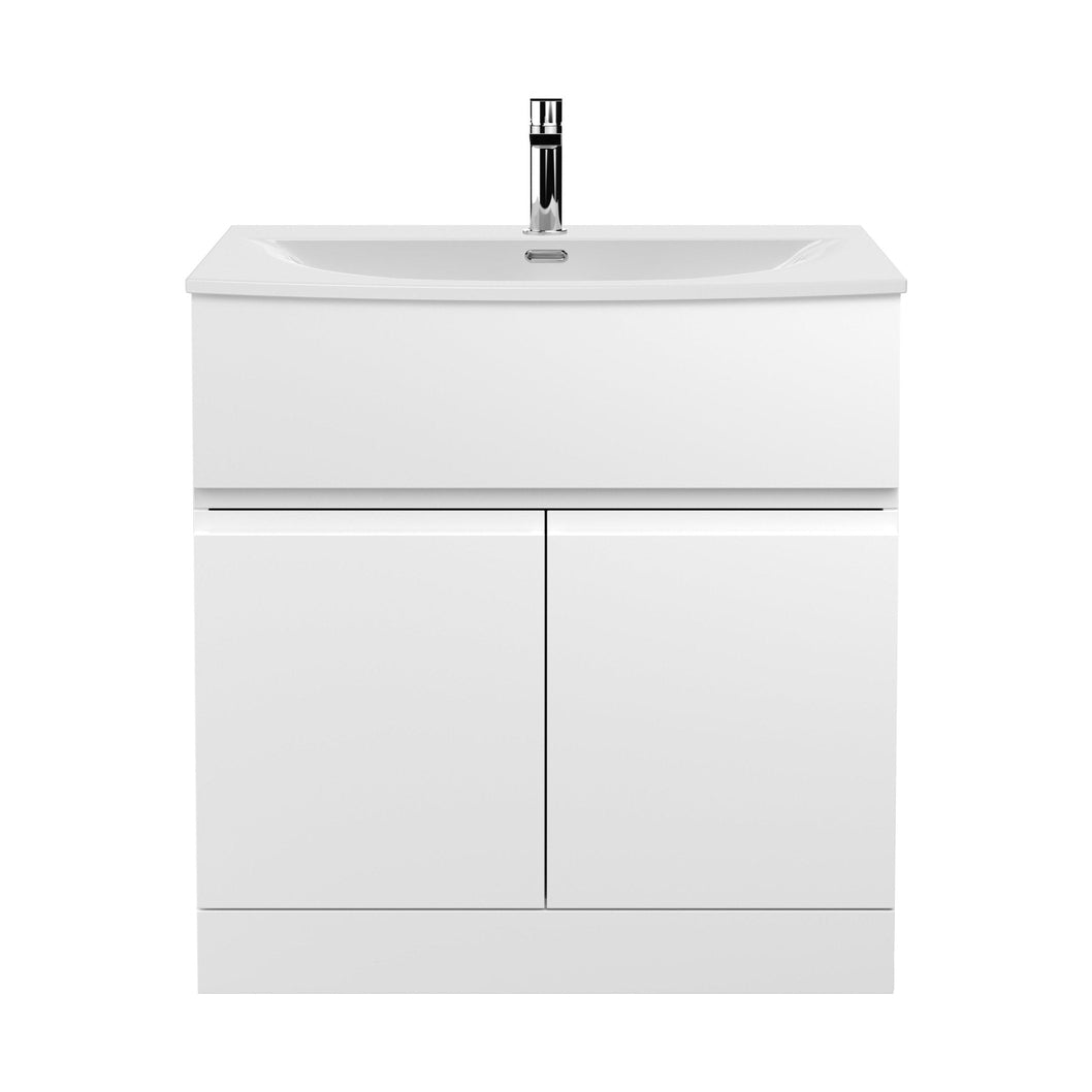 Hudson Reed Urban 800mm Floor Standing 2 Door Vanity Unit & Basin 4 Contemp Satin White MFC Painted Matt 860x810x395mm - JJ Building Materials
