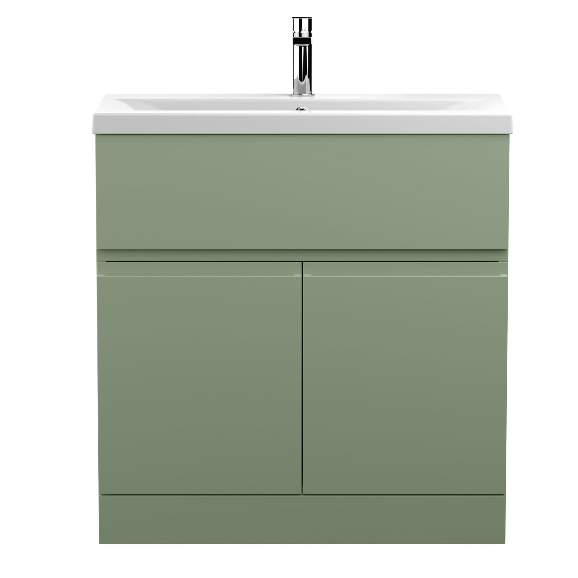 Hudson Reed Urban 800mm Floor Standing 2 Door/drawer Unit & Basin 1 Contemp Satin Green MFC Painted Matt 850x810x390mm - JJ Building Materials