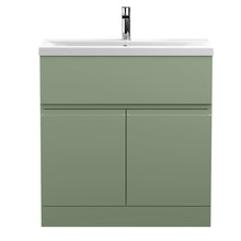 Hudson Reed Urban 800mm Floor Standing 2 Door/drawer Unit & Basin 1 Contemp Satin Green MFC Painted Matt 850x810x390mm - JJ Building Materials