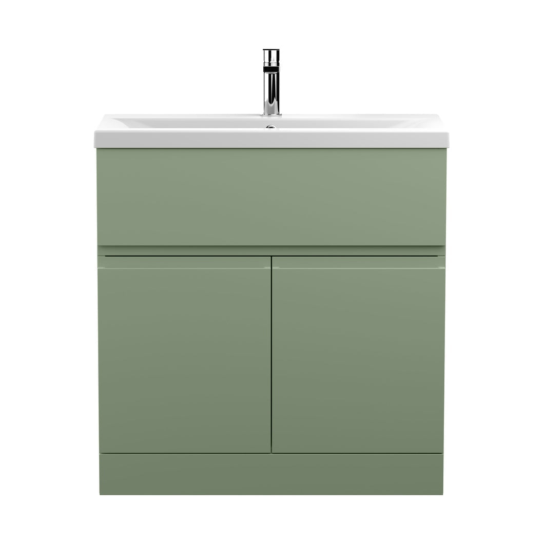Hudson Reed Urban 800mm Floor Standing 2 Door/drawer Unit & Basin 1 Contemp Satin Green MFC Painted Matt 850x810x390mm - JJ Building Materials