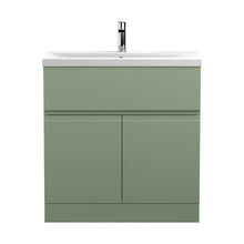 Hudson Reed Urban 800mm Floor Standing 2 Door/drawer Unit & Basin 1 Contemp Satin Green MFC Painted Matt 850x810x390mm - JJ Building Materials
