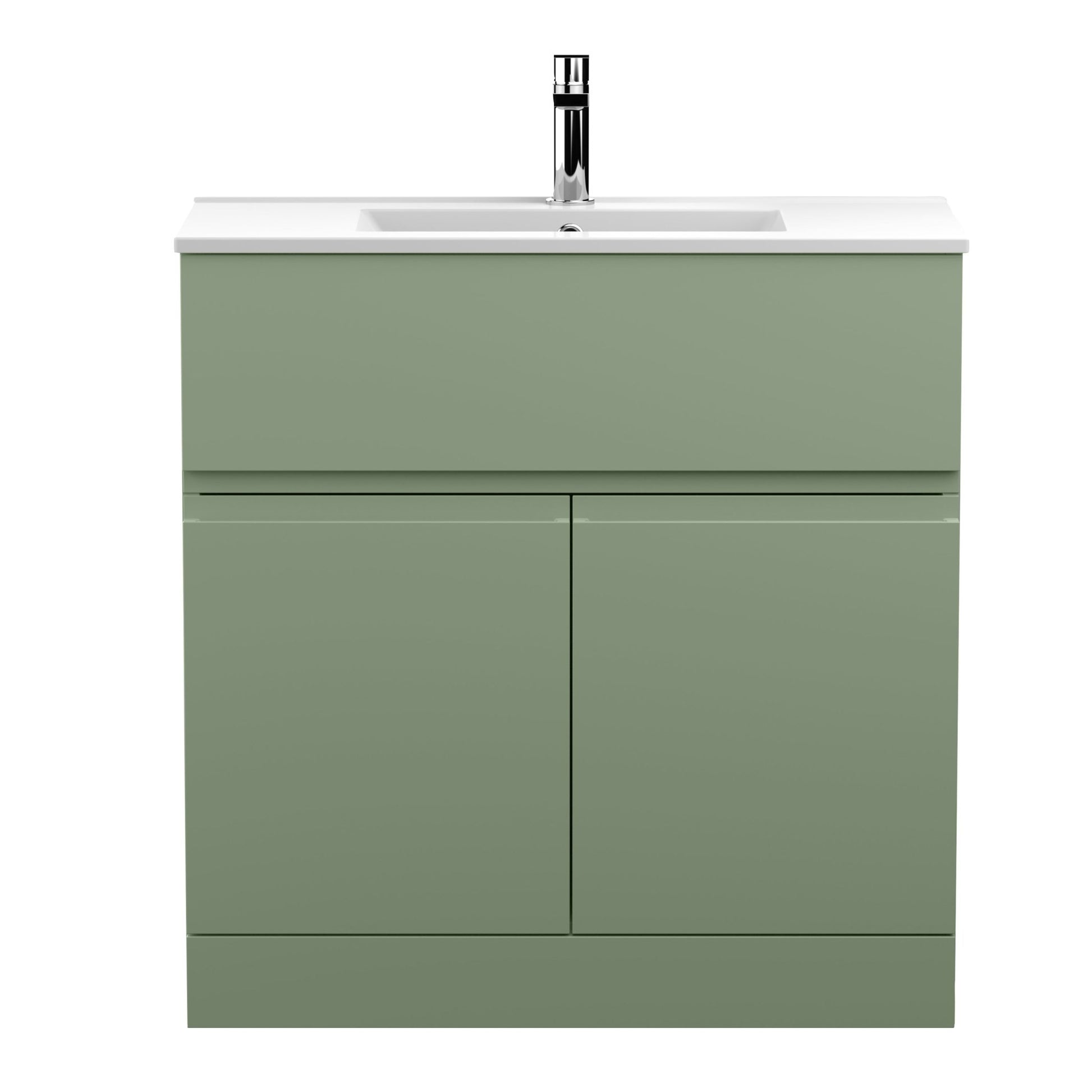 Hudson Reed Urban 800mm Floor Standing 2 Door/drawer Unit & Basin 2 Contemp Satin Green MFC Painted Matt 828x810x390mm - JJ Building Materials